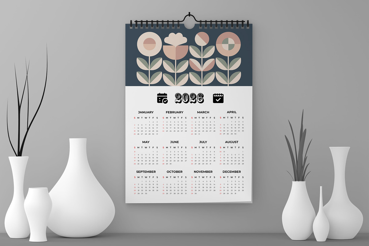 Minimal 2026 Wall Calendar Design, a Stationery Template by ContestDesign (Photo 1 of 3)