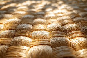 Close-up of a beautifully woven natural fiber mat, showcasing intricate pattern, a Business Photo by ImageMir