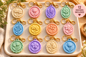 12 Flower Keychain STL Designs, an Object 3D Model by Layerology