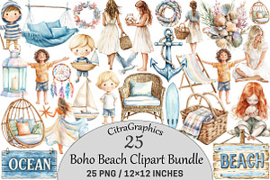 Boho Beach Clipart, an Illustration by CitraGraphics