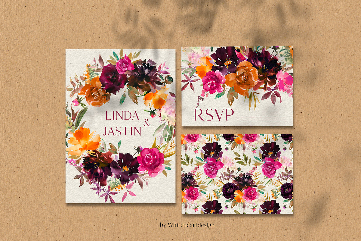 Autumn Florals Bright Fall Clipart, a Decorative Illustration by whiteheartdesign (Photo 7 of 7)