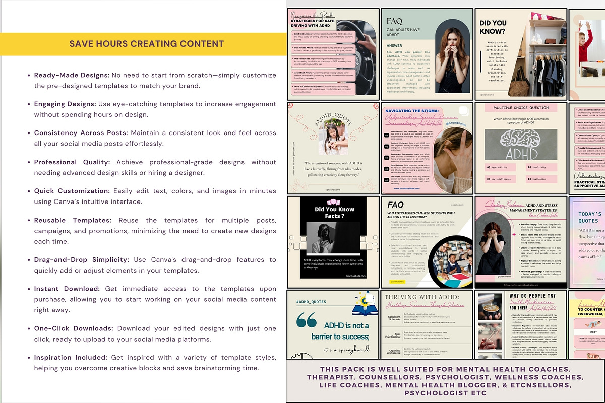 140 ADHD Awareness Canva Templates, a Social Media Template by Digital Template Cart (Photo 5 of 7)