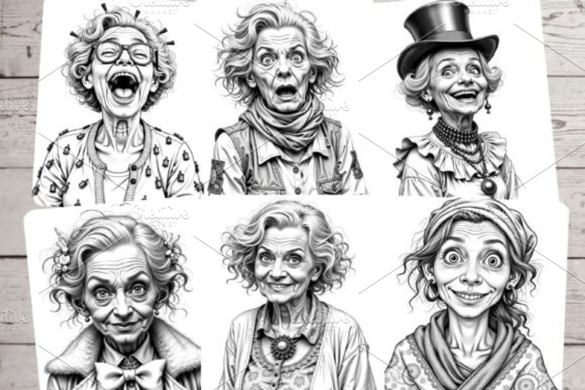 Crazy Old Ladies Coloring Pages, a Decorative Illustration by Ink Gallery (Photo 4 of 7)