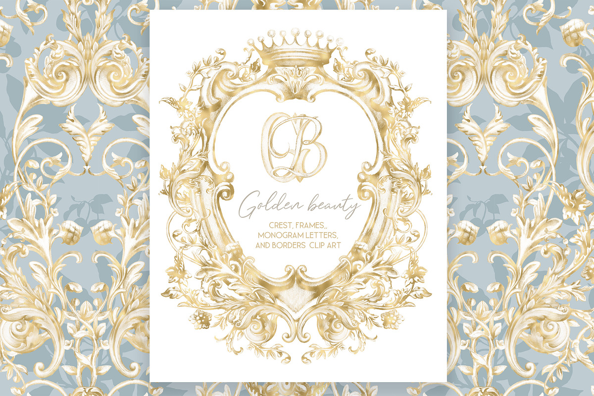 Gold Wedding Crest Watercolor Set, a Decorative Illustration by WonderWonder (Photo 1 of 9)