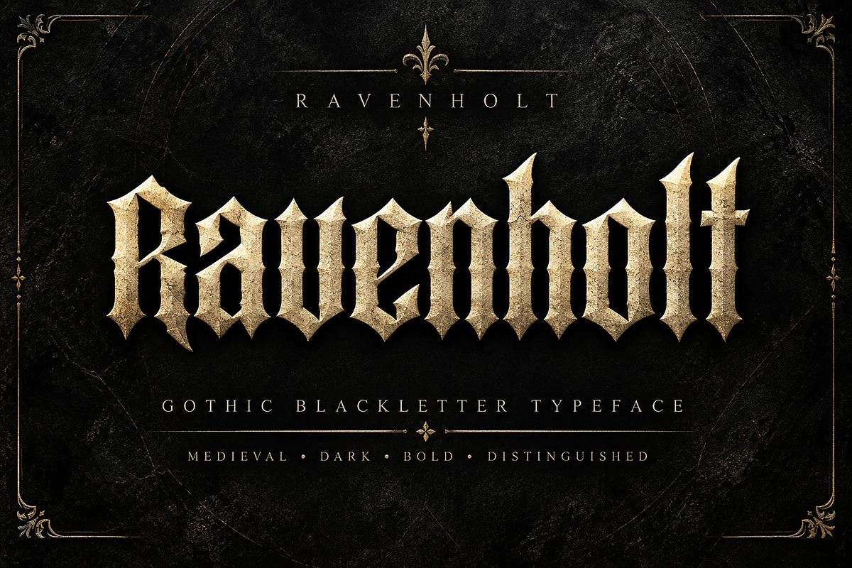 Ravenholt – Blackletter Typeface, a Blackletter Font by Wow Magic (Photo 1 of 4)