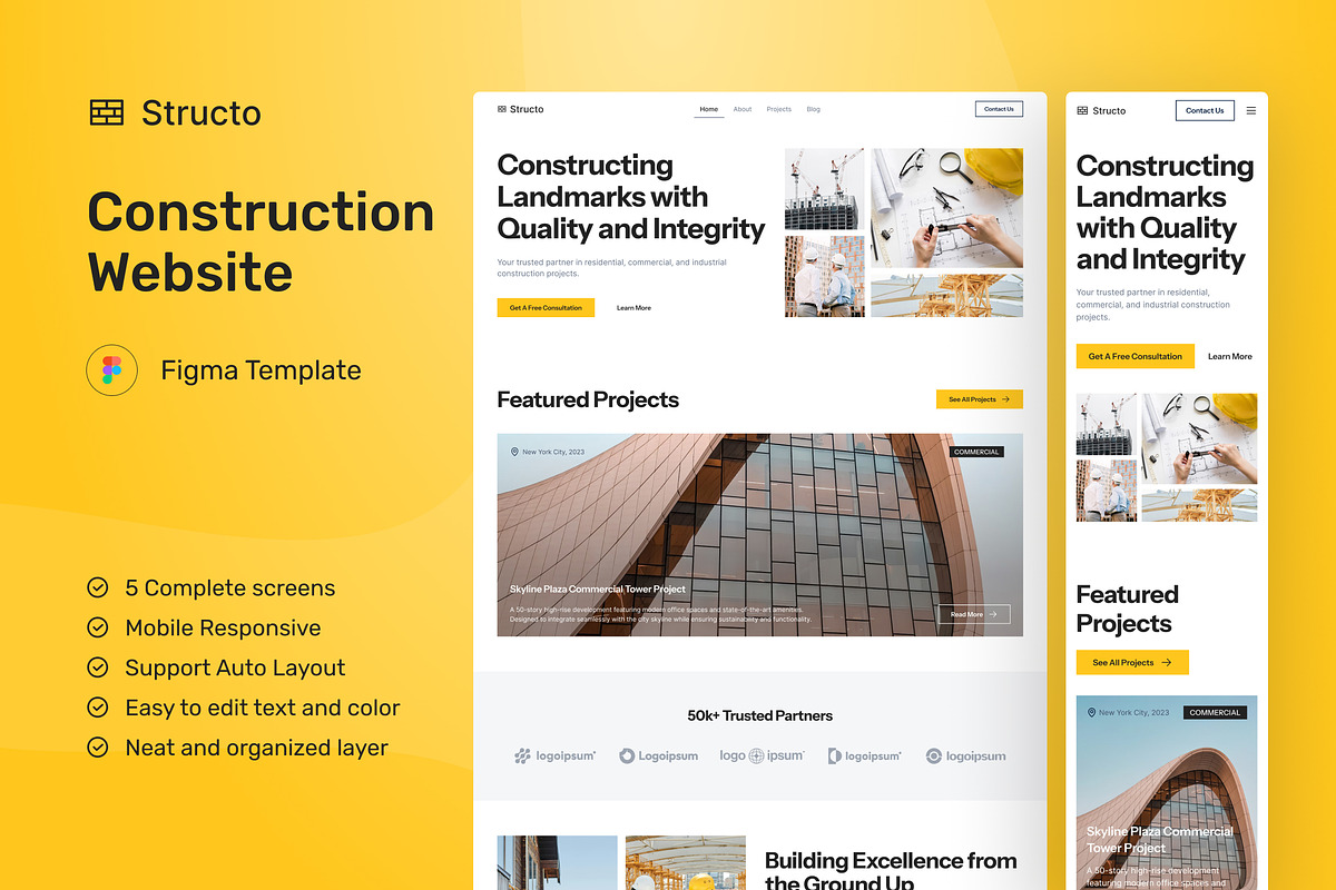 Construction Website Figma Template, an UI Kit Template by peterdraw (Photo 1 of 7)