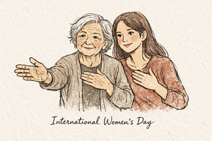 International womens day illustration with elderly and young wom, a Photo by Dvoevnore photos