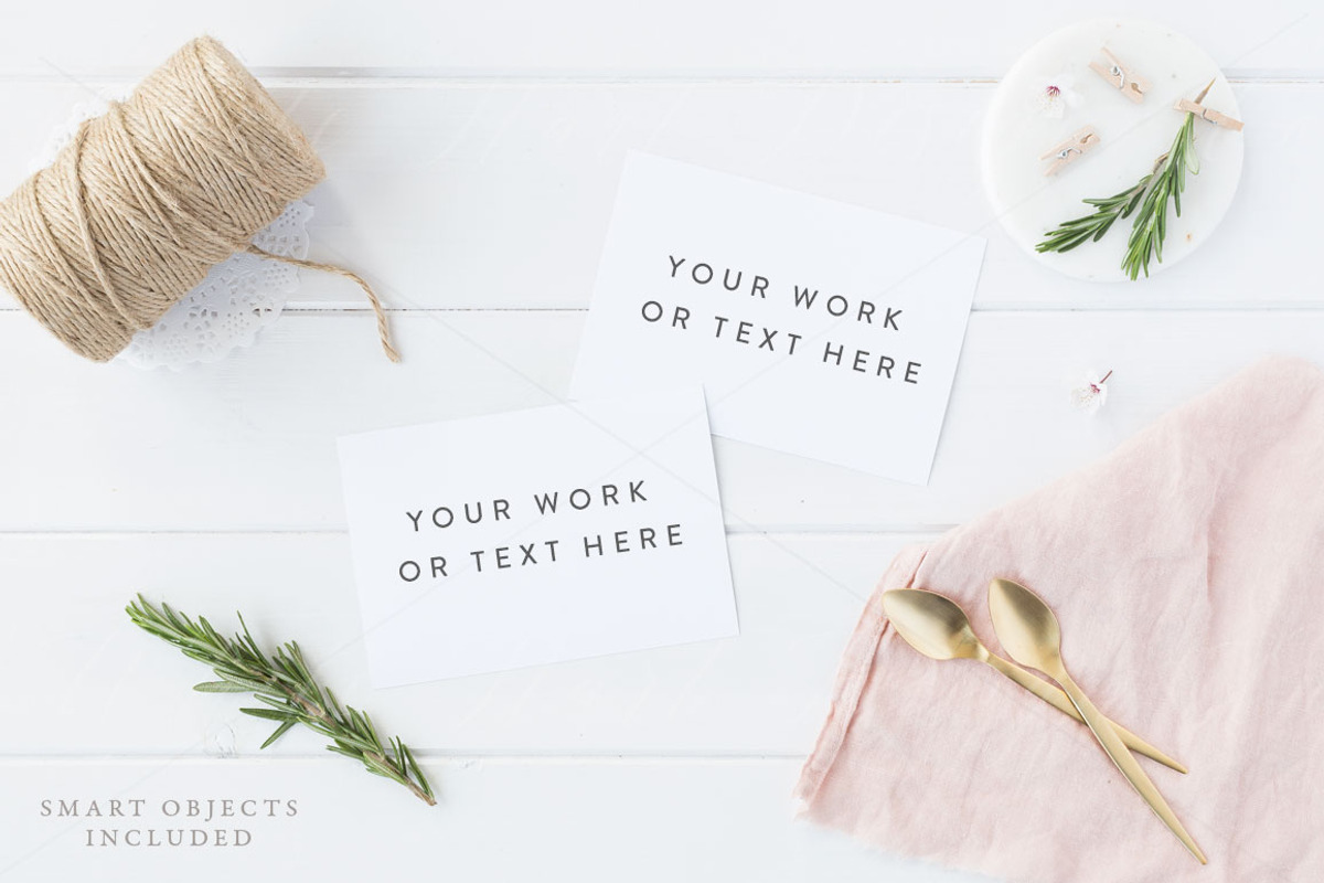 Styled stock photo - 2 cards mockup, a Print Template by White Hart Co.