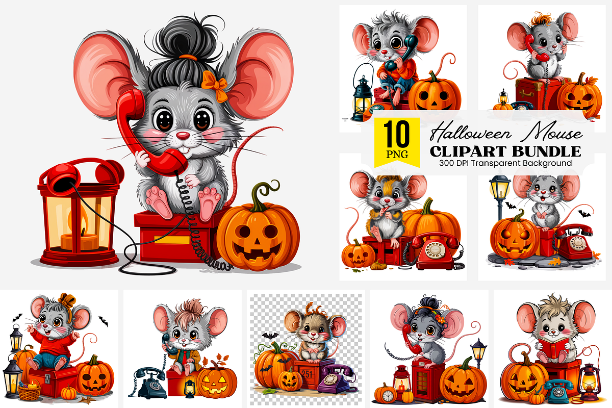 Fluffy Mouse PNG Clipart Bundle, a Graphic by Clipart Studio (Photo 1 of 11)