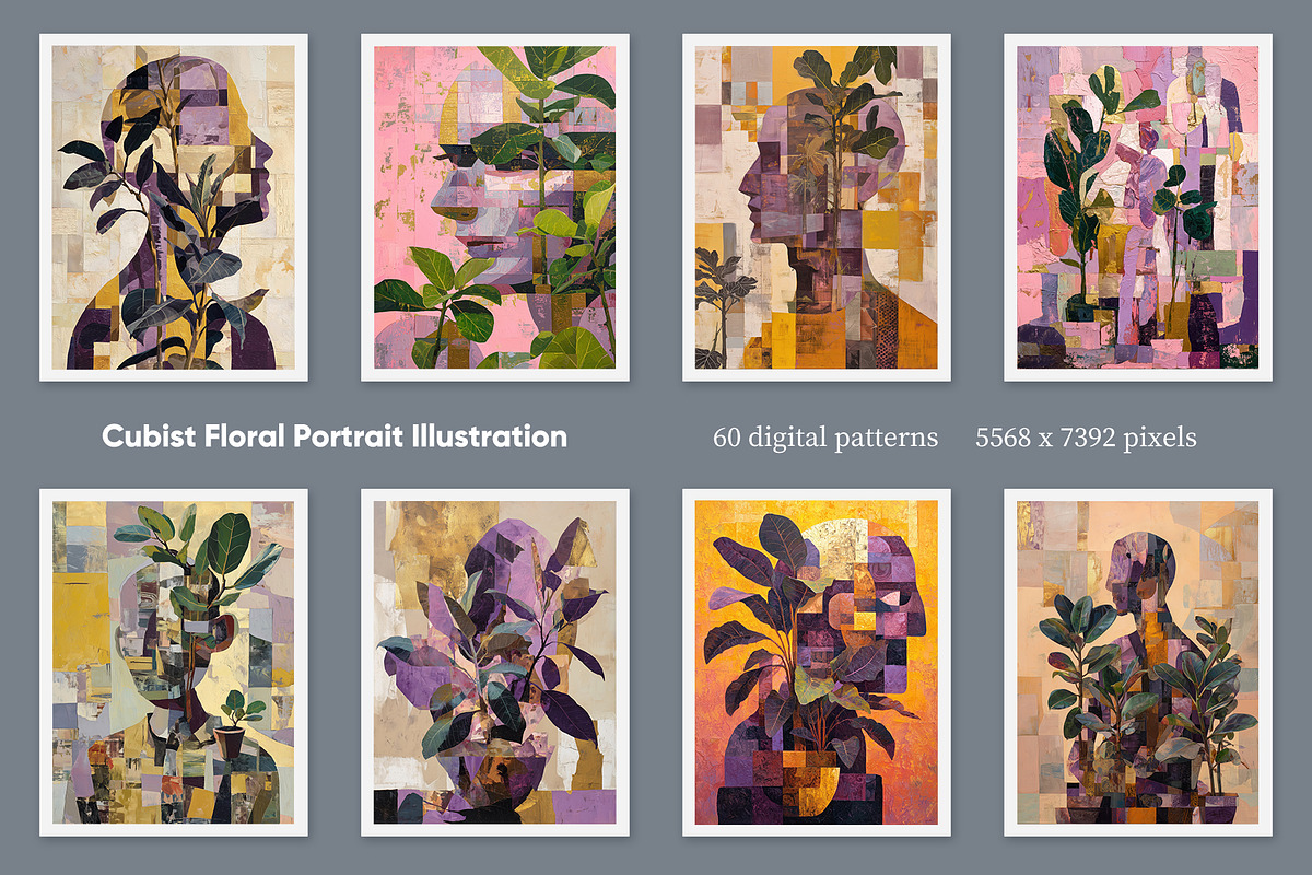 Cubist Floral Portrait Illustration, a Decorative Illustration by Housui Patterns (Photo 8 of 17)