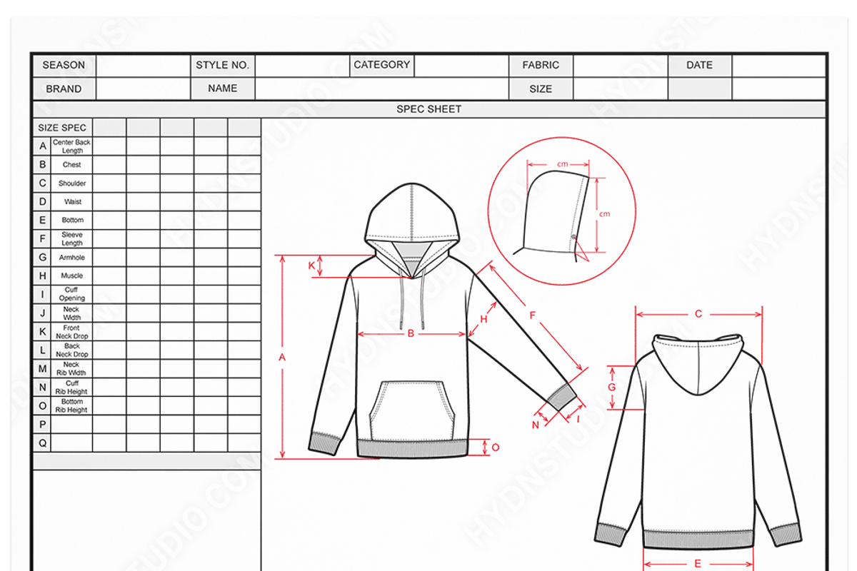 Vector Hoodie Template & Size Spec S, an Illustration by HYDNSTUDIO (Photo 1 of 3)
