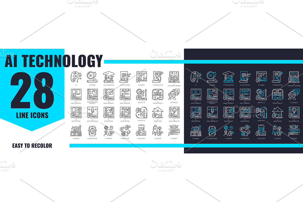 AI artificial intelligence icons, a Technology Illustration by Vector Tradition