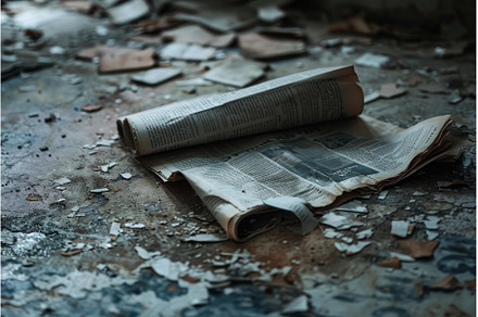 Old newspaper lying on dirty floor, a Background Photo by Ylivdesign