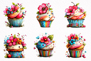 Whimsical Spring Cupcake Clipart, an Illustration by DreamArtGraphic (Thumbnail 7 of 8)