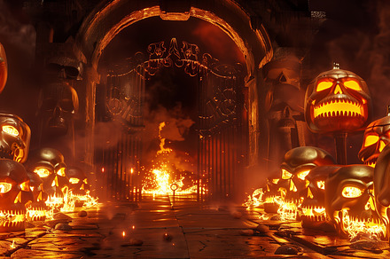 Halloween card. Portal to hell. Fire, an Abstract Photo by Imaginarium