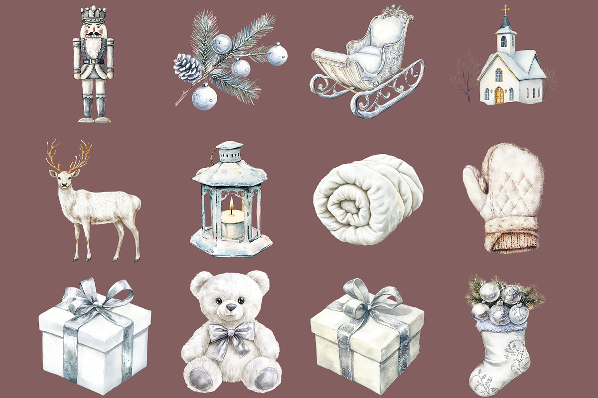 Cozy White Christmas Clipart Set, an Illustration by DreamCafeArt (Photo 4 of 4)