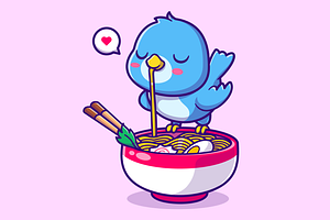 Cute Bird Eating Ramen Noodle, an Animal Illustration by Catalyst Labs