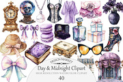 Watercolor Day & Midnight Clipart, an Illustration by Design Market (Thumbnail 1 of 5)