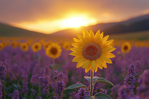 Closeup of a sunflower in full bloom at sunset in a vibrant fiel, a Nature Photo by José Manuel Gelpi