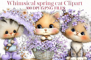 Whimsical spring cat Clipart, an Illustration by Designworld