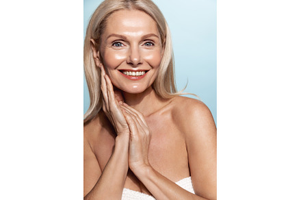 Vertical shot of middle aged woman
