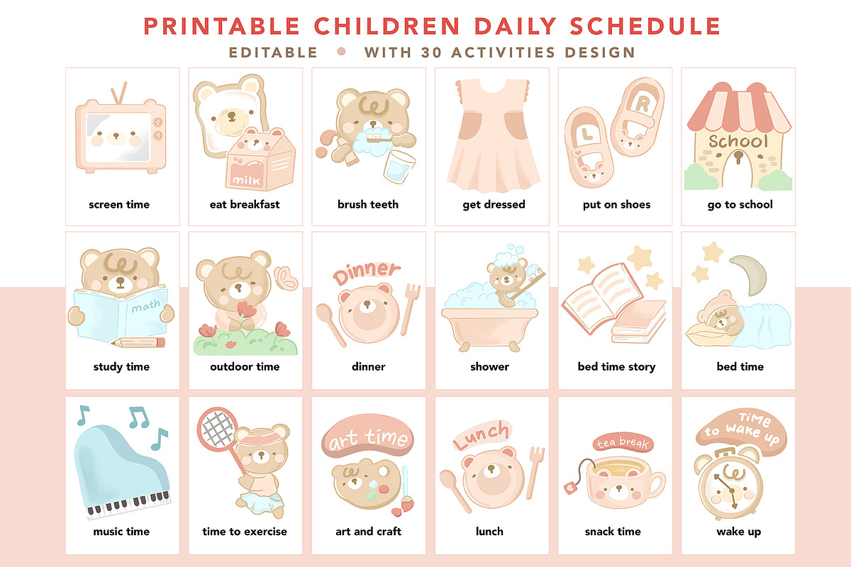 Teddy Bear timetable for kids, a Design Template by hanacrochetdesign (Photo 8 of 9)