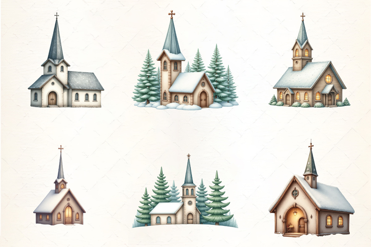 Holiday Snowy Church Clipart, an Illustration by CrexoraLab (Photo 5 of 5)