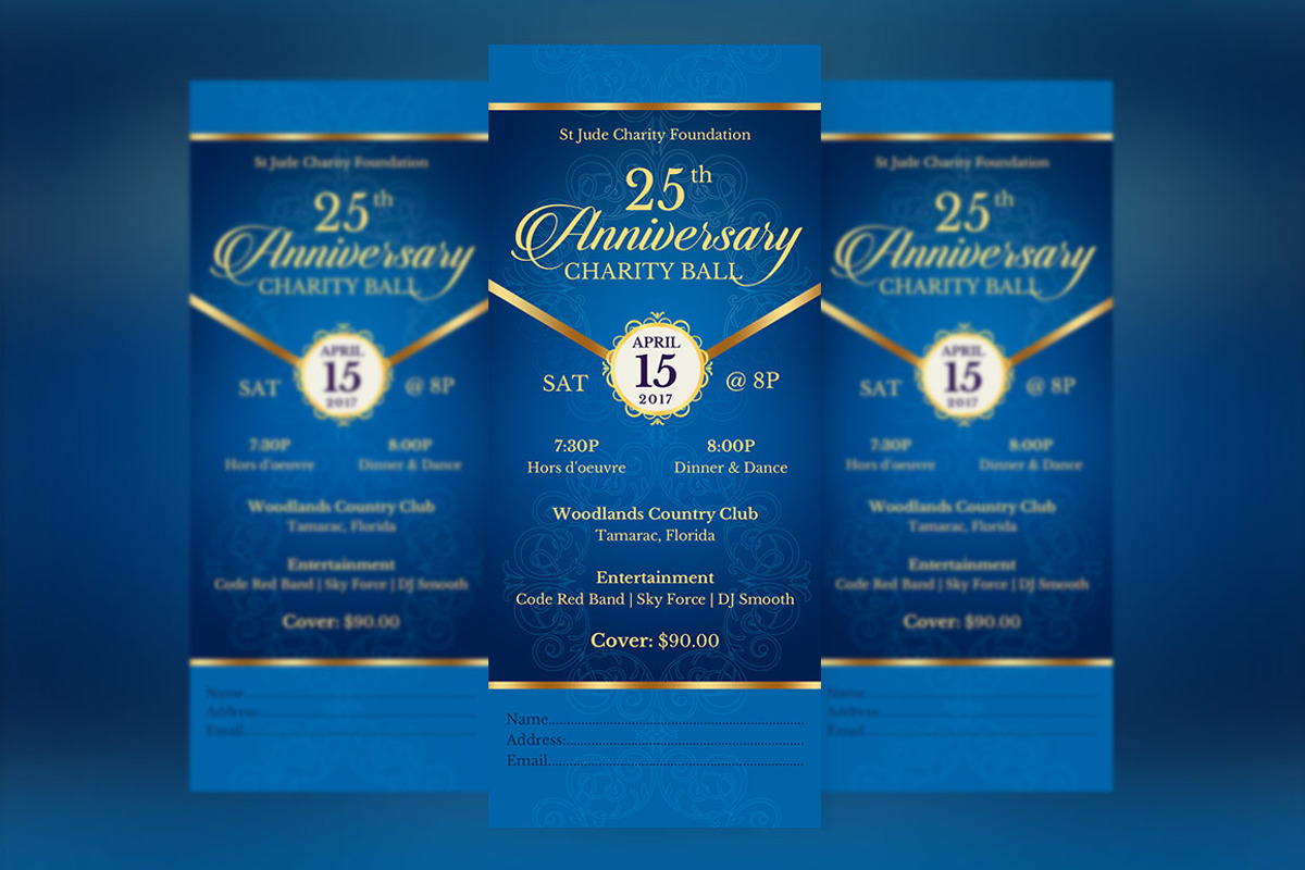 Blue Anniversary Banquet Ticket Word, a Card Template by Godserv Designs (Photo 2 of 3)