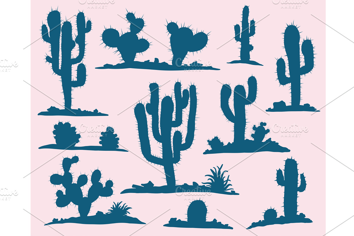 Set of blue cacti isolated vector, an Object Graphic by MSA-Graphics