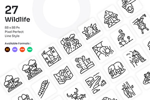 Wildlife Icons Set - Line, an Outline Icon by Kmg Design
