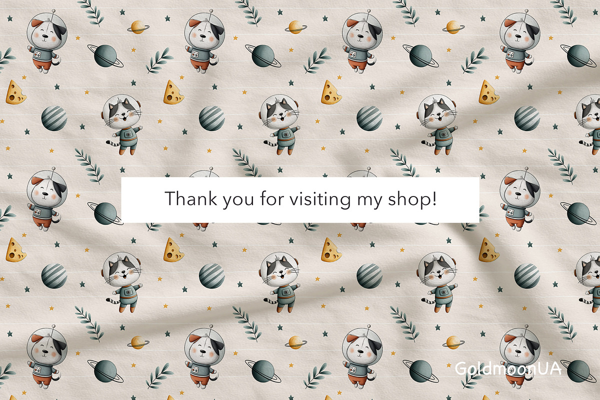 Little Astronaut Pattern & Clipart, an Animal Illustration by GoldmoonUA (Photo 5 of 5)