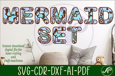 Mermaid alphabet set SVG bundle