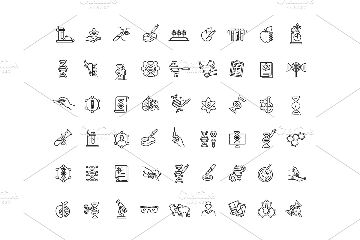Genetic Engineering icons set, an Outline Icon by Tettygreen