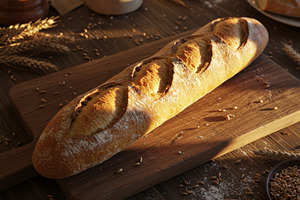 Golden baguette with decorative scor, a Food & Drink Photo by professorinc