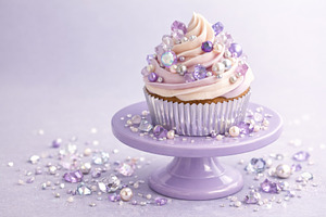 Cupcake with frosting and rhinestones on purple stand, crystalco, a Photo by Dvoevnore photos