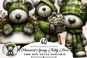 Whimsical Spring Teddy Bear Clipart, an Illustration by SVGArt