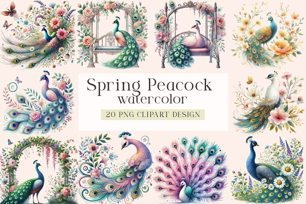 Spring Peacock Clipart, a Seasonal Illustration by DreamArtGraphic (Photo 1 of 4)
