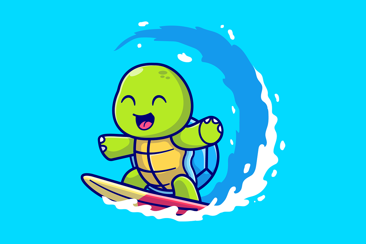Cute Turtle Surfing On Wave Cartoon, an Animal Illustration by Catalyst Labs (Photo 3 of 3)