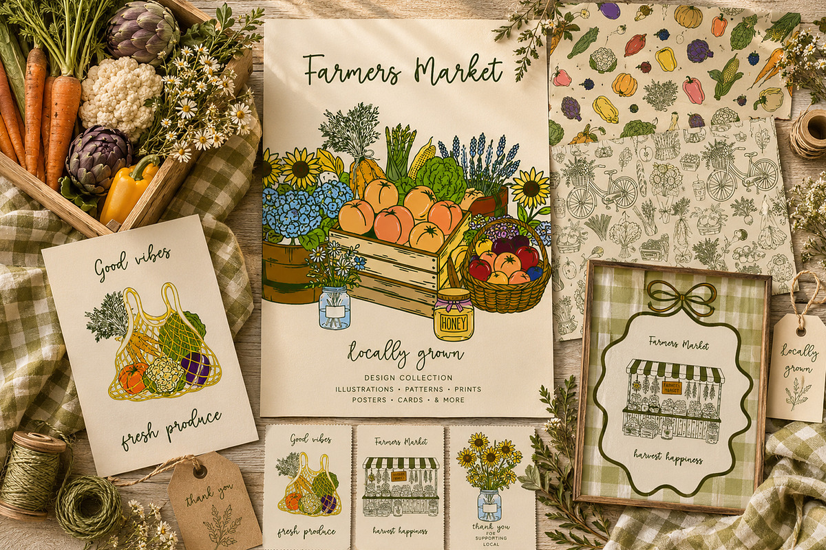Farmers Market Clipart Naive Vector, a Food Illustration by SunnJaneArt (Photo 2 of 18)