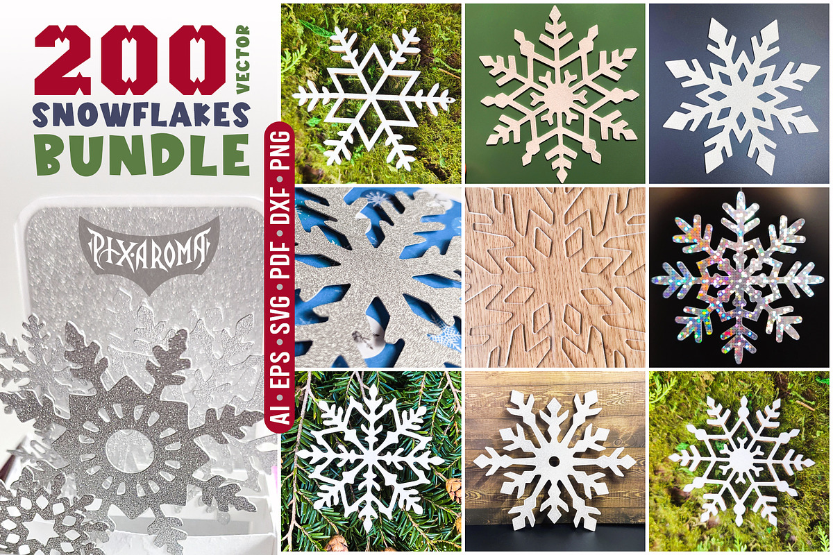 200 Snowflakes Bundle | Cut Files, a Decorative Illustration by pixaroma (Photo 1 of 9)