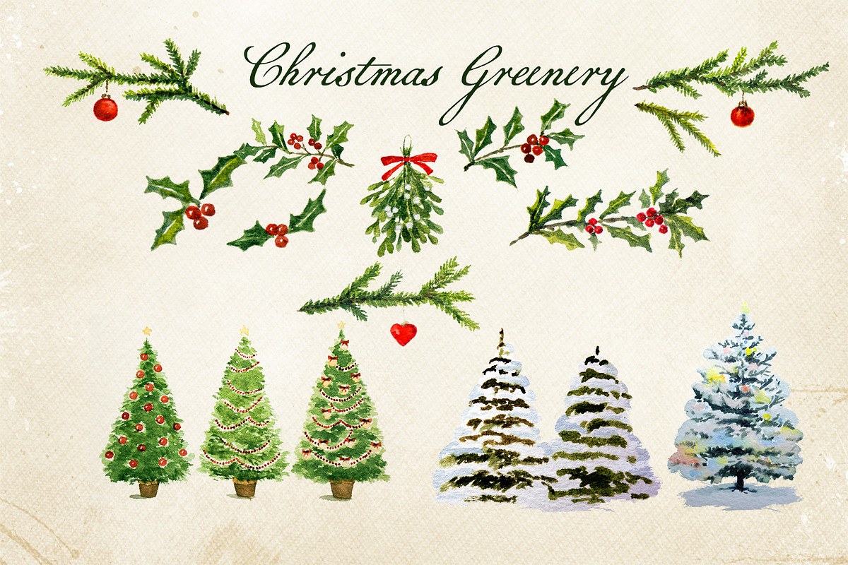 Christmas watercolor elements, a Decorative Illustration by Amris (Photo 2 of 5)