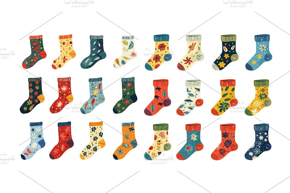 Colorful socks floral and geometric, an Object Illustration by Onyx