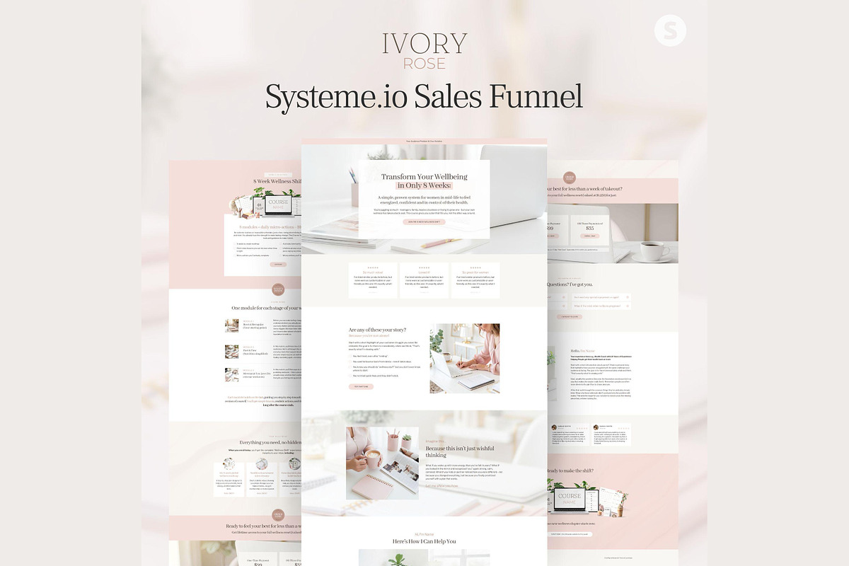 Systeme.io Ivory Rose Sales Funnel, a Landing Page Template by Hayley's Digital Hub (Photo 1 of 10)