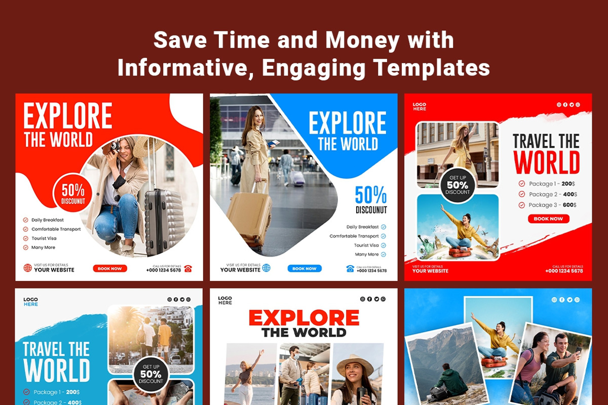 50 Travel social media set, a Poster Template by Design.wala (Photo 3 of 7)