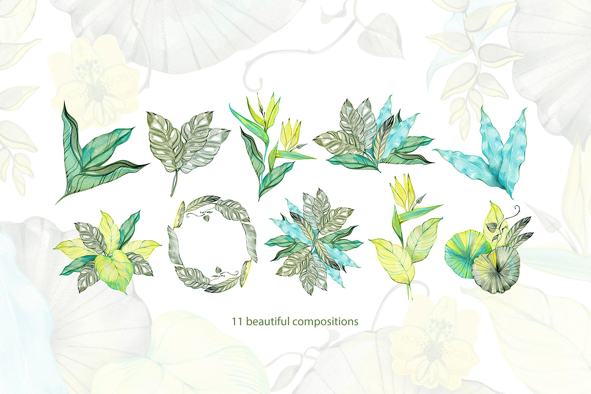 Delicate Tropics Watercolor Clipart, a Decorative Illustration by NataliMiasStore (Photo 5 of 7)