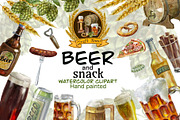 Beer and snacks watercolor set., a Food Illustration by AkvarelRiver (Thumbnail 1 of 7)