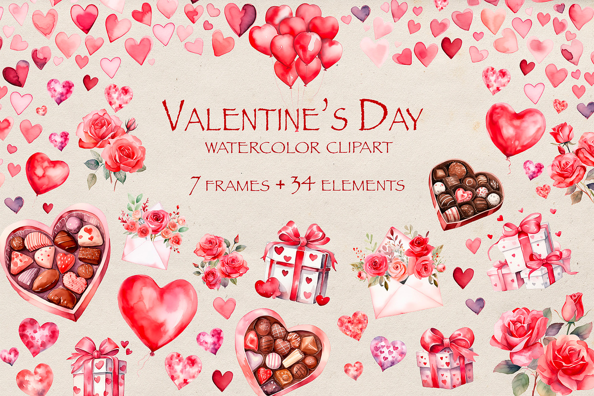 Valentine's day clipart and frames, an Illustration by VeronikaArt (Photo 1 of 7)