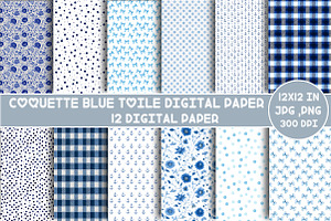 Coquette Blue Toile Digital Paper, a Pattern Graphic by Designking