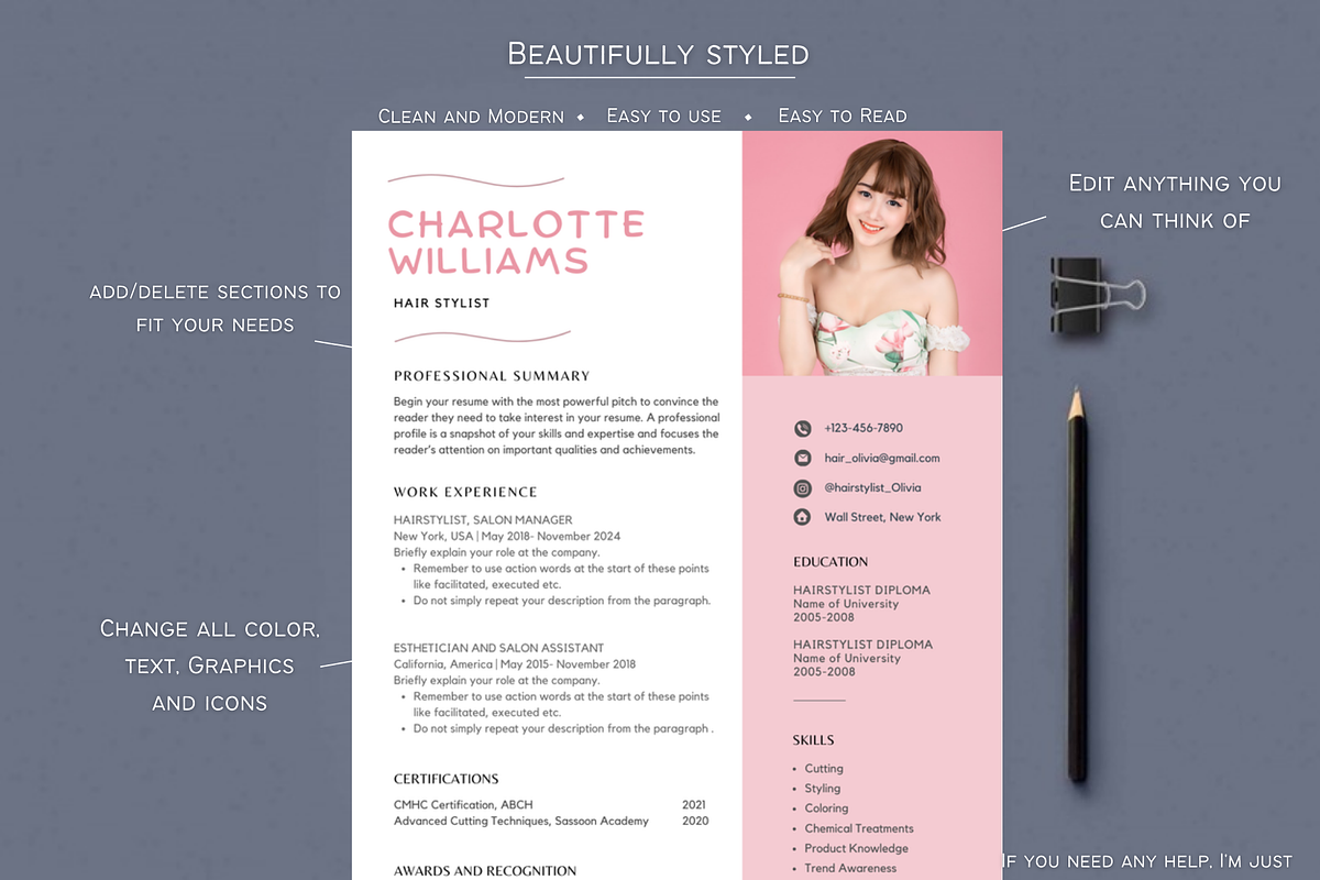 Hair Stylist Resume CV Template, a Resume Template by Climbwithelevator (Photo 2 of 7)