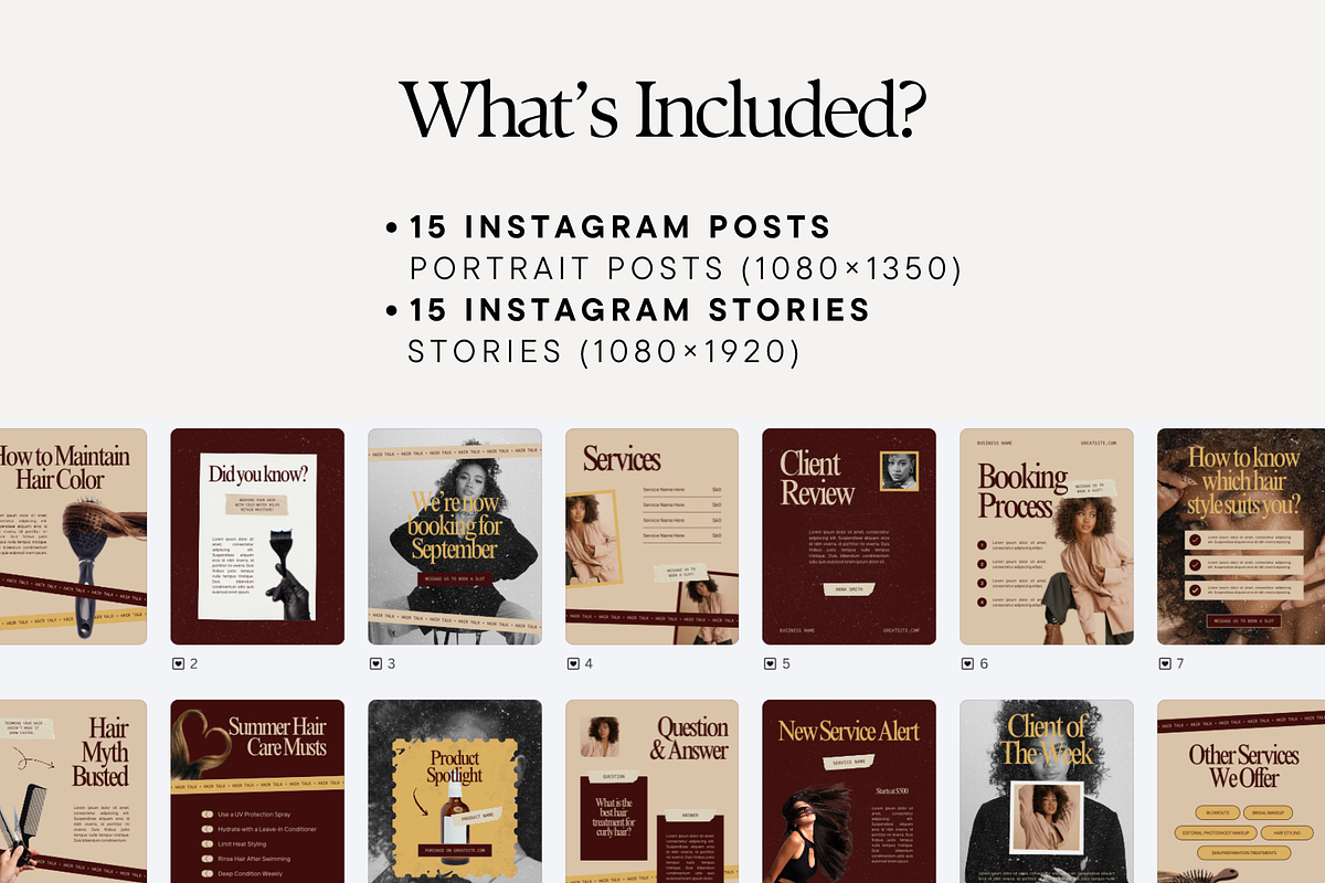 Luxury Hair Instagram Templates, a Social Media Template by Anna Design Studio (Photo 2 of 9)